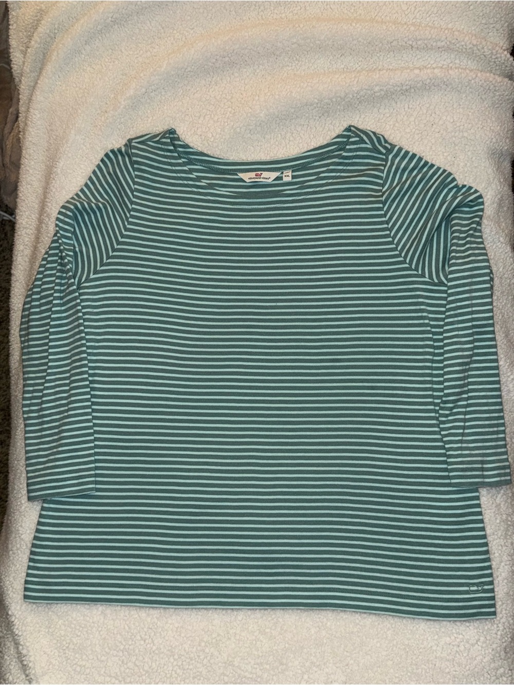 Vineyard Vines Seafoam Striped Boatneck Top XXL Coastal Preppy Nautical